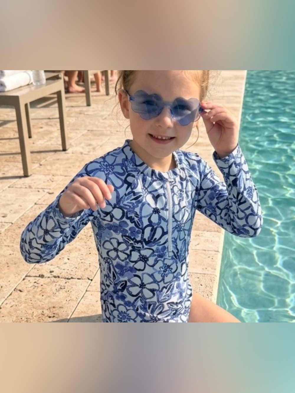 Carter's Blue Floral Long-Sleeve Swimsuit and free pair of heart shape glasses